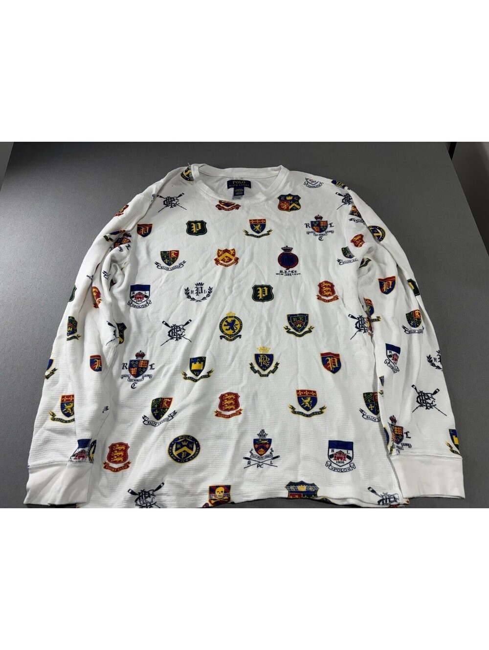 Polo Ralph Lauren Men's All Over Crest Waffle Knit Loungewear Thermal White L